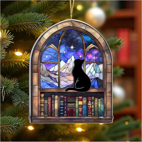 Hyturtle Book Lovers Suncatcher Ornament 2025 – Black Cat Window Hanging, Book Themed Christmas Tree Decoration, Librarian Gift, Book Club Ornament, Unique Bookish Keepsake for Readers, 5" in Saudi Arabia