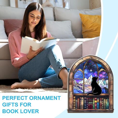 Hyturtle Book Lovers Suncatcher Ornament 2025 – Black Cat Window Hanging, Book Themed Christmas Tree Decoration, Librarian Gift, Book Club Ornament, Unique Bookish Keepsake for Readers, 5" in Saudi Arabia