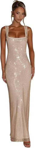 Rvzcn Sparkly Crystal Mermaid Prom Dresses for Women 2026 Square Neck Formal Evening Dress in Saudi Arabia