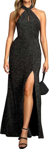 SHESEEWORLD Women Summer Sexy High Slit Sleeveless Halter Long Dress Backless Sparkly Wedding Guest Maxi Dress Evening Gown in Saudi Arabia