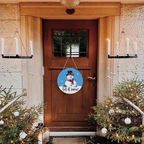 Snowman Wooden Winter Door Sign, Front Door Hanger Wreath Decoration for Winter Porch Wall Indoor Home Decor (Blue) in Saudi Arabia