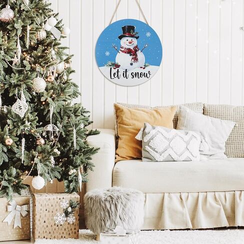 Snowman Wooden Winter Door Sign, Front Door Hanger Wreath Decoration for Winter Porch Wall Indoor Home Decor (Blue) in Saudi Arabia