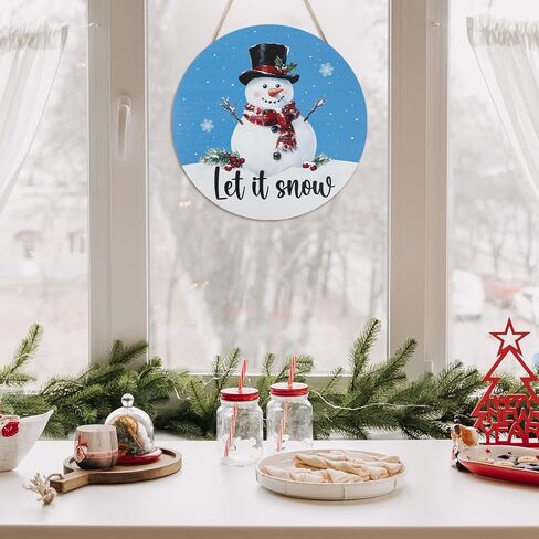 Snowman Wooden Winter Door Sign, Front Door Hanger Wreath Decoration for Winter Porch Wall Indoor Home Decor (Blue) in Saudi Arabia
