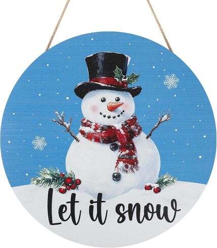 Snowman Wooden Winter Door Sign, Front Door Hanger Wreath Decoration for Winter Porch Wall Indoor Home Decor (Blue) in Saudi Arabia