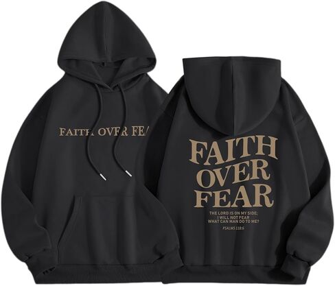 Faith Over Fear Hoodie for Women Christian Jesus Inspirational Sweatshirts Religious Oversized Graphic Pullover Tops in Saudi Arabia