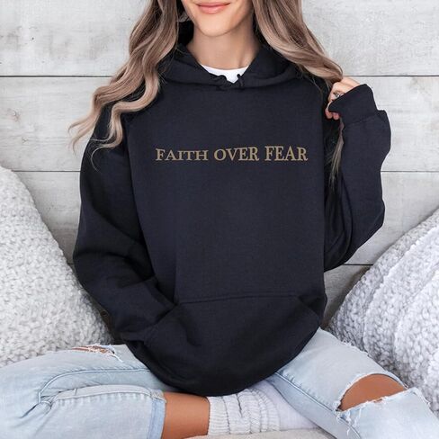 Faith Over Fear Hoodie for Women Christian Jesus Inspirational Sweatshirts Religious Oversized Graphic Pullover Tops in Saudi Arabia