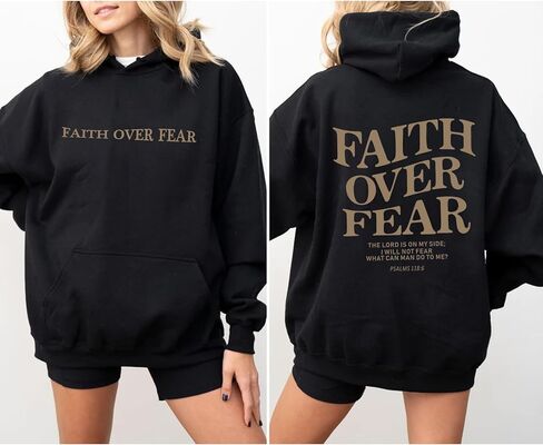 Faith Over Fear Hoodie for Women Christian Jesus Inspirational Sweatshirts Religious Oversized Graphic Pullover Tops in Saudi Arabia