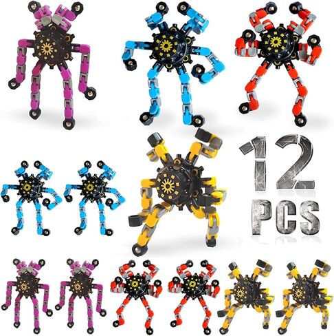 12 حزمة ألعاب ملهمة حسية مضحكة ، سلسلة قابلة للتشوه DIY Robot Spinners أصابع الإجهاد تخفيف Gyro Toy Higds Goodie Bag Base Stainsers الفصول الدراسية فصول الحفلات للأطفال البالغين in Kuwait