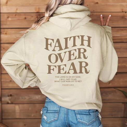 Faith Over Fear Hoodie for Women Christian Jesus Inspirational Sweatshirts Religious Oversized Graphic Pullover Tops in Saudi Arabia