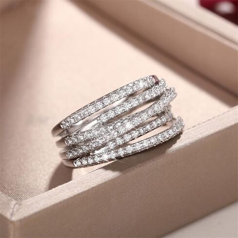 Multi Row Star Strewnl Rings for Women Cubic Zircon Non Tarnish Hypoallergenic Statement Rings Three Sizes 6# 7# 8# in Saudi Arabia