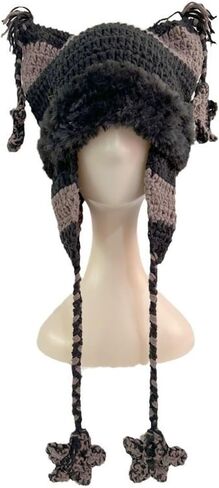 TYHOTULY Crochet Beanie Hat for Women Fall Winter Warm Y2k Alt Emo Cute Cat Ear Knitted Hat Grunge Clothes Skull Cap in Saudi Arabia