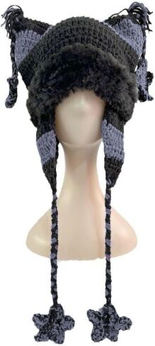 TYHOTULY Crochet Beanie Hat for Women Fall Winter Warm Y2k Alt Emo Cute Cat Ear Knitted Hat Grunge Clothes Skull Cap in Saudi Arabia