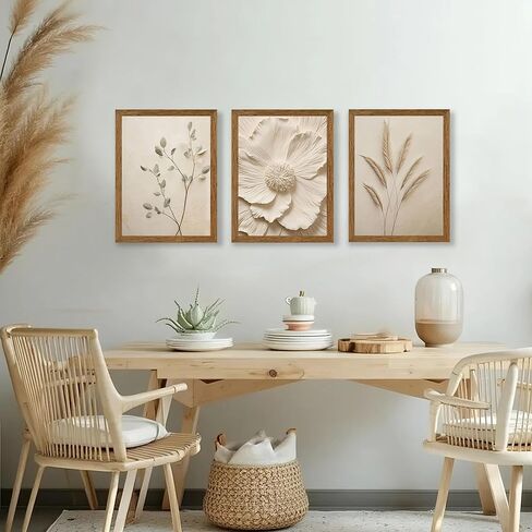 JLTULT 3 Piece Framed Neutral Beige Floral Canvas Wall Art, Modern Simple Texture Blossom Wall Decor, Vintage Botanical Flower Art Prints for Living Room Bedroom Farmhouse 12x16 inch Ready to Hang in Saudi Arabia