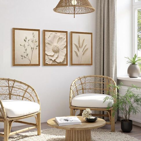 JLTULT 3 Piece Framed Neutral Beige Floral Canvas Wall Art, Modern Simple Texture Blossom Wall Decor, Vintage Botanical Flower Art Prints for Living Room Bedroom Farmhouse 12x16 inch Ready to Hang in Saudi Arabia
