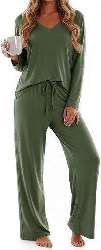 يضع Tankaneo Womens Pajama قبالة الكتف V أعلى الساقين على الساقين واسعة النطاقات ضلعها 2025 ملابس 2 قطعة 2 قطعة in Saudi Arabia