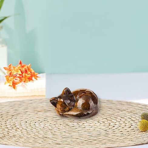1.5" Carved Sleeping Cat Cute Yellow Tiger's Eye Crystals Kitten Statue Lucky Stone Gifts Desk Decor for Home Office Bedroom Living Room in Saudi Arabia