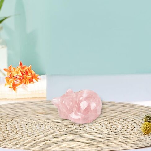 1.5" Carved Sleeping Cat Cute Yellow Tiger's Eye Crystals Kitten Statue Lucky Stone Gifts Desk Decor for Home Office Bedroom Living Room in Saudi Arabia
