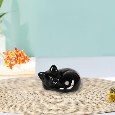 1.5" Carved Sleeping Cat Cute Yellow Tiger's Eye Crystals Kitten Statue Lucky Stone Gifts Desk Decor for Home Office Bedroom Living Room in Saudi Arabia