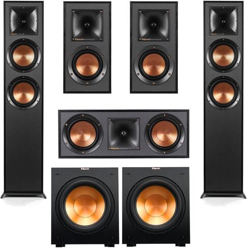 Klipsch Reference R-625FA 5.0 حزمة المسرح المنزلي ، فينيل الحبوب الأسود الخشبي in Kuwait
