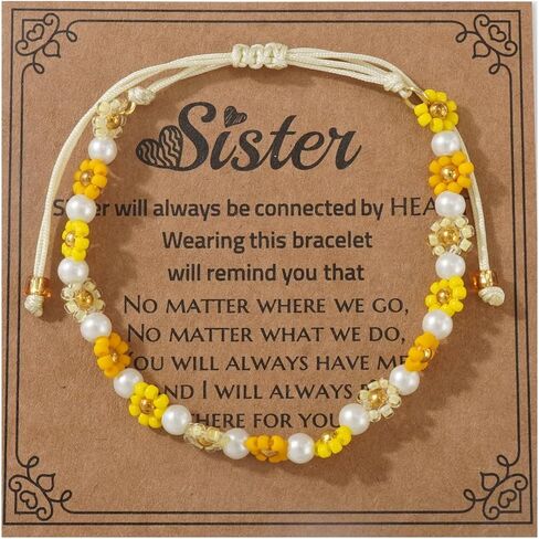 Ustome Colorful Daisy Flower 5Pcs Stack Gold Seed Bead Bracelets Set for Women, Boho Cute Floral Lucky Rope Freshwater Pearl Adjustable String Jewelry, Spring Summer Wedding Friendship Gift in Saudi Arabia