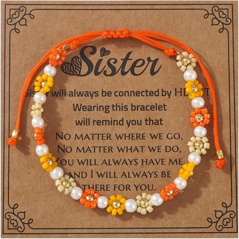 Ustome Colorful Daisy Flower 5Pcs Stack Gold Seed Bead Bracelets Set for Women, Boho Cute Floral Lucky Rope Freshwater Pearl Adjustable String Jewelry, Spring Summer Wedding Friendship Gift in Saudi Arabia