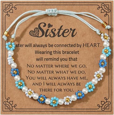 Ustome Colorful Daisy Flower 5Pcs Stack Gold Seed Bead Bracelets Set for Women, Boho Cute Floral Lucky Rope Freshwater Pearl Adjustable String Jewelry, Spring Summer Wedding Friendship Gift in Saudi Arabia