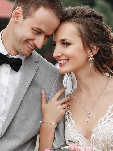 SWEETV Pearl Bridal Jewelry Set for Wedding, Bow Necklace and Earring Sets for Women Bridal Bridesmaid, Cubic Zirconia Silver Jewelry Set Wedding Prom Anniversary Jewelry Gifts in Saudi Arabia