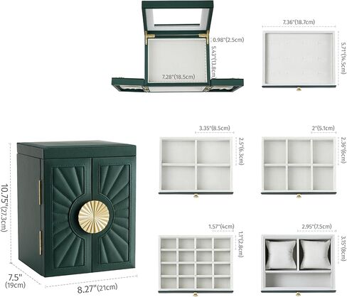 BIQI MUSSE Jewelry Box for Women, 6-Tier Large Jewelry Organizer Box with Mirror, 5 Drawers for Rings Earrings Necklace Bracelets, Exquisite Metal Handle, Dark Green in Saudi Arabia