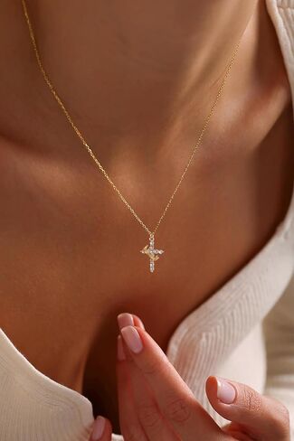 Moodear Cross Necklace for Women Trendy 14K Gold Plated Cross Pendant Necklace Dainty Cross Crown Rose Heart Charm Necklace for Women Fashion Religious Simple Gold Jewelry Gift in Saudi Arabia