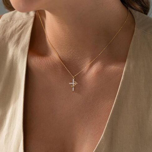 Moodear Cross Necklace for Women Trendy 14K Gold Plated Cross Pendant Necklace Dainty Cross Crown Rose Heart Charm Necklace for Women Fashion Religious Simple Gold Jewelry Gift in Saudi Arabia