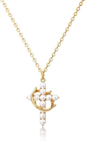 Moodear Cross Necklace for Women Trendy 14K Gold Plated Cross Pendant Necklace Dainty Cross Crown Rose Heart Charm Necklace for Women Fashion Religious Simple Gold Jewelry Gift in Saudi Arabia