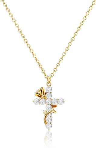 Moodear Cross Necklace for Women Trendy 14K Gold Plated Cross Pendant Necklace Dainty Cross Crown Rose Heart Charm Necklace for Women Fashion Religious Simple Gold Jewelry Gift in Saudi Arabia