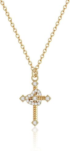 Moodear Cross Necklace for Women Trendy 14K Gold Plated Cross Pendant Necklace Dainty Cross Crown Rose Heart Charm Necklace for Women Fashion Religious Simple Gold Jewelry Gift in Saudi Arabia