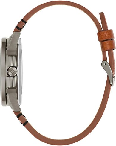 Bulova Men's Automatic Frank Lloyd Wright 'Toufic H. Kalil House', Ion-Plated Stainless Steel Case with Leather Strap, Special Patterned Dial & Exhibition Case Back (Style: 98A330) in Saudi Arabia