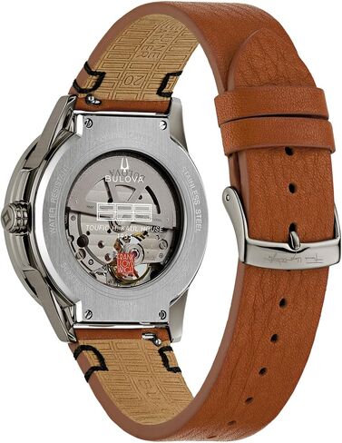Bulova Men's Automatic Frank Lloyd Wright 'Toufic H. Kalil House', Ion-Plated Stainless Steel Case with Leather Strap, Special Patterned Dial & Exhibition Case Back (Style: 98A330) in Saudi Arabia