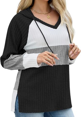 Quatrefox Sweaters for Women Fall Winter Color Block Tops Long Sleeve Hoodie Loose Casual Fashion Pullover Clothes in Saudi Arabia