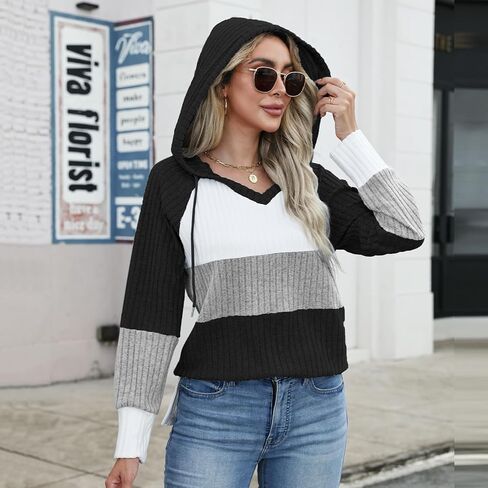 Quatrefox Sweaters for Women Fall Winter Color Block Tops Long Sleeve Hoodie Loose Casual Fashion Pullover Clothes in Saudi Arabia