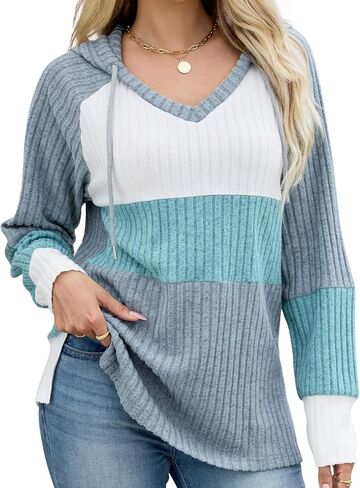 Quatrefox Sweaters for Women Fall Winter Color Block Tops Long Sleeve Hoodie Loose Casual Fashion Pullover Clothes in Saudi Arabia