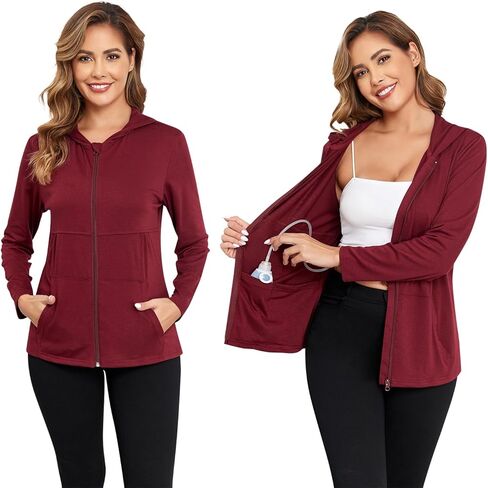 Soanhoo Mastectomy Recovery Hoodie with Drain Pockets Post Surgery Sweatshirt Breast Mastectomy Must Haves Zip Up Shirts in Saudi Arabia