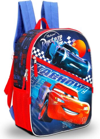Disney Cars Backpack with Lunch Box Set - Bundle with 16'' Lightning McQueen and Jackson Storm School Bag, Lunch Bag, Water Bottle, Stickers, More | Disney Cars Backpack for Kids in Saudi Arabia