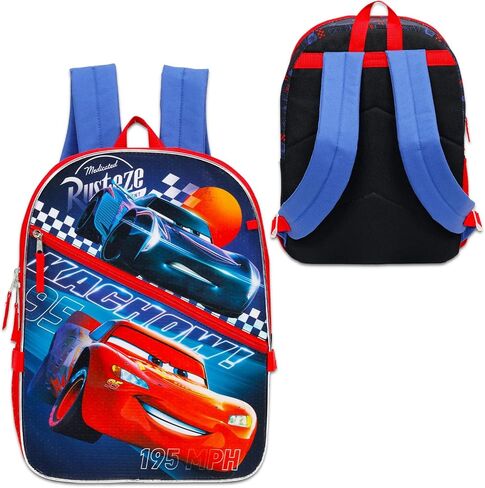 Disney Cars Backpack with Lunch Box Set - Bundle with 16'' Lightning McQueen and Jackson Storm School Bag, Lunch Bag, Water Bottle, Stickers, More | Disney Cars Backpack for Kids in Saudi Arabia