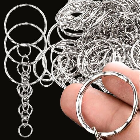 50Pcs DIY Multipurpose Metal Iron Keychain Circle with Chain Unisex backpacks Pendant Keyring Accessories (With grain) in Saudi Arabia
