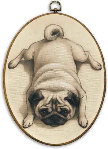 CUANFDDSF Vintage Pug Oval Wall Art Decor, Pug Lovers Gifts for Women Wall Hanging Decor, Neutral Retro Farmhouse Dog Framed Canvas Prints for Home Bedroom Living Room, 8.6x11.4 Inch in Saudi Arabia