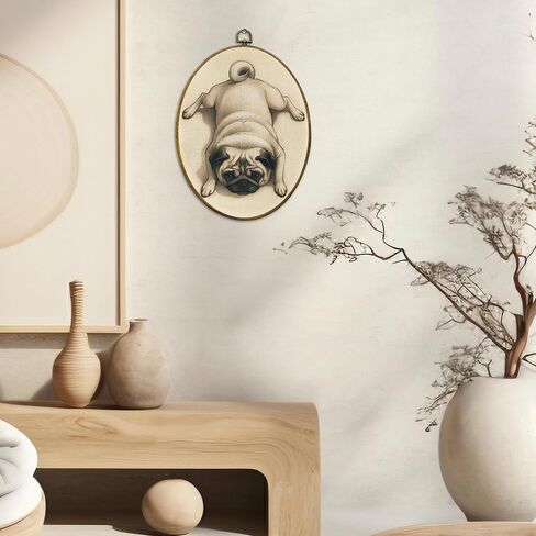 CUANFDDSF Vintage Pug Oval Wall Art Decor, Pug Lovers Gifts for Women Wall Hanging Decor, Neutral Retro Farmhouse Dog Framed Canvas Prints for Home Bedroom Living Room, 8.6x11.4 Inch in Saudi Arabia