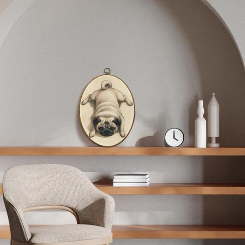 CUANFDDSF Vintage Pug Oval Wall Art Decor, Pug Lovers Gifts for Women Wall Hanging Decor, Neutral Retro Farmhouse Dog Framed Canvas Prints for Home Bedroom Living Room, 8.6x11.4 Inch in Saudi Arabia