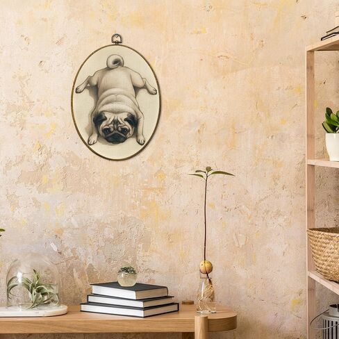 CUANFDDSF Vintage Pug Oval Wall Art Decor, Pug Lovers Gifts for Women Wall Hanging Decor, Neutral Retro Farmhouse Dog Framed Canvas Prints for Home Bedroom Living Room, 8.6x11.4 Inch in Saudi Arabia