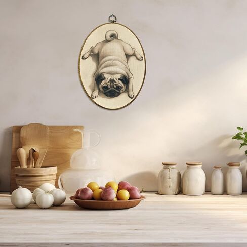 CUANFDDSF Vintage Pug Oval Wall Art Decor, Pug Lovers Gifts for Women Wall Hanging Decor, Neutral Retro Farmhouse Dog Framed Canvas Prints for Home Bedroom Living Room, 8.6x11.4 Inch in Saudi Arabia