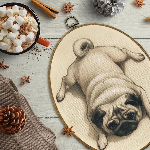 CUANFDDSF Vintage Pug Oval Wall Art Decor, Pug Lovers Gifts for Women Wall Hanging Decor, Neutral Retro Farmhouse Dog Framed Canvas Prints for Home Bedroom Living Room, 8.6x11.4 Inch in Saudi Arabia