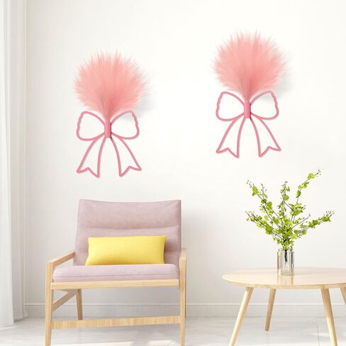 Zzbakress 2 Pcs Boho Pink Bow Wall Decor with Artificial Pampas Metal Wall Art Hanging Decor for Girls Room Nursery Living Room Bathroom Coquette Preppy Home Decor (Bow, Pink, Medium) in Saudi Arabia