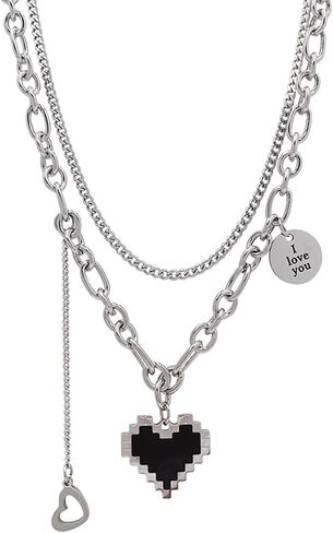 ZDZM 2-5 Pcs Heart Necklace for Women, Minimalist Y2K Black/Silver/Gold Heart Pendant Necklaces Stainless Steel Chain Choker, Womens Collar Chain, Length 12'-19", Perfect Love Heart Gift Jewelry in Kuwait